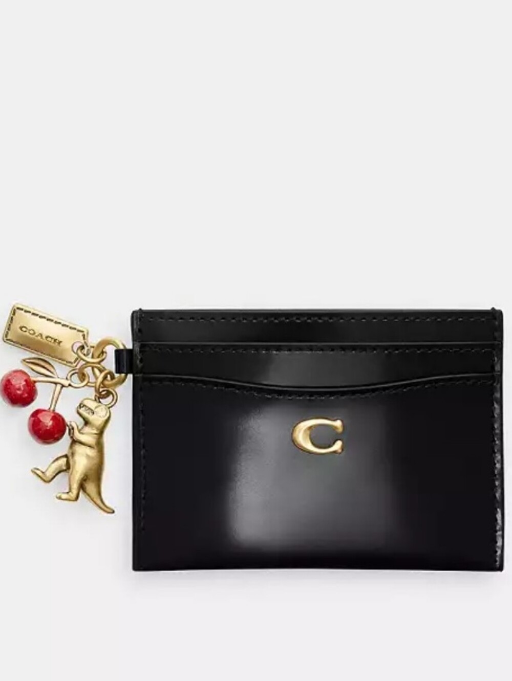Coach Black Spazzolato Leather Essential Card Case with Charms